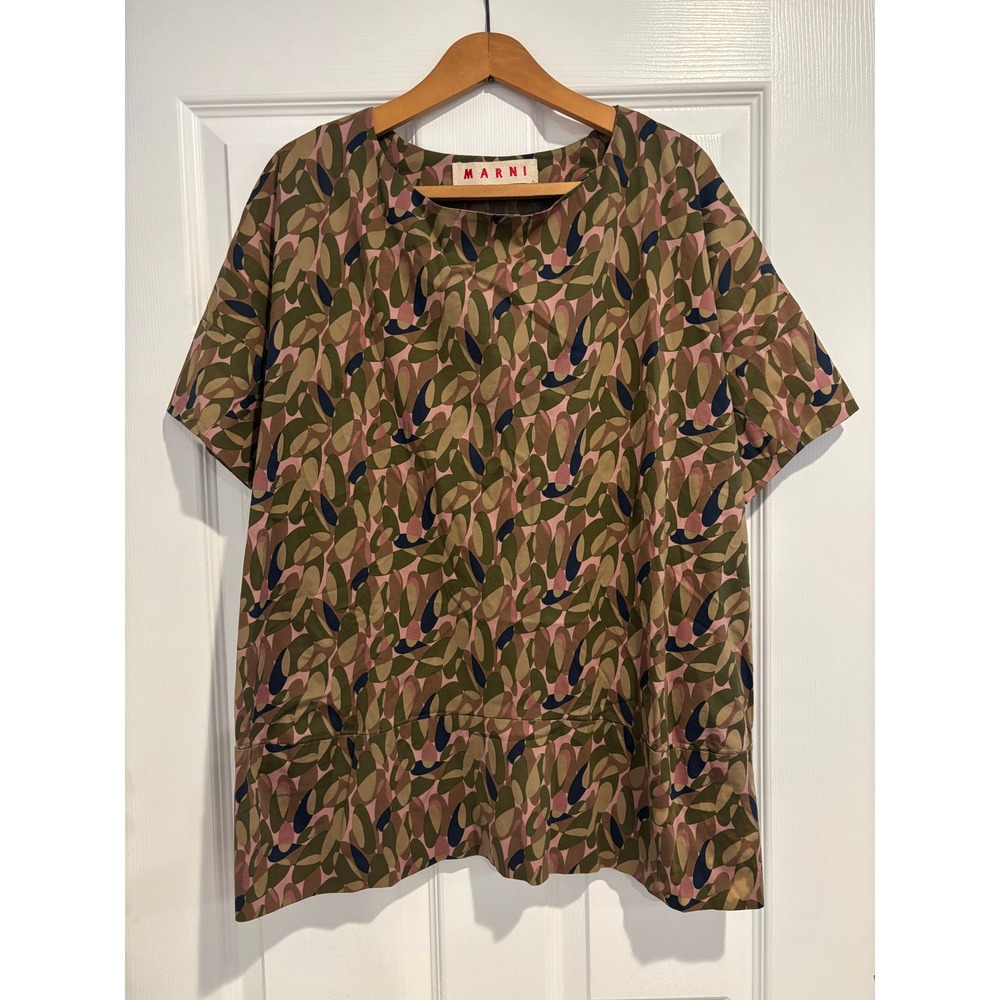 MARNI Abstract Geometric Print Peplum Tunic Blouse Pockets IT 44 US 8